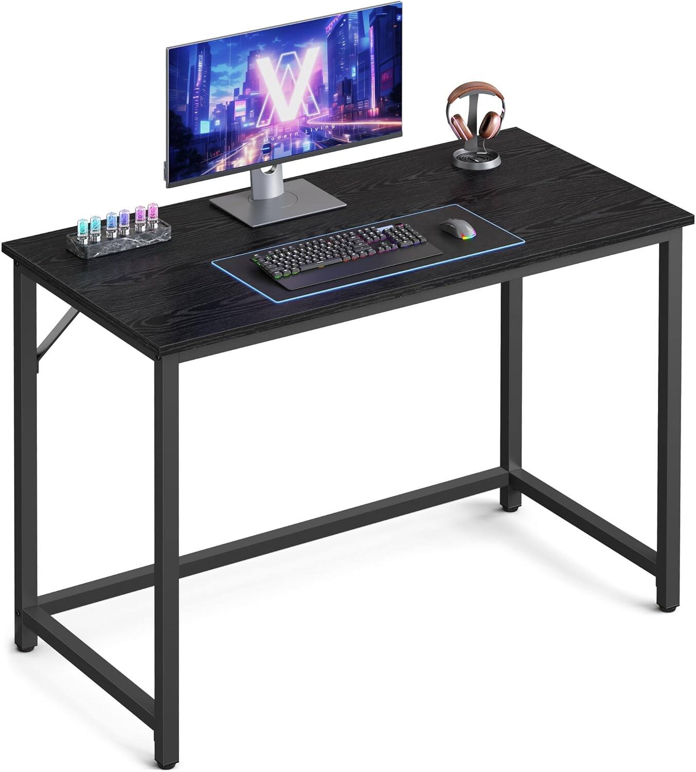 Front. Songmics Home - SONGMICS HOME Computer Desk – Industrial Style Black with Wood Grain - Black.