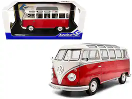 1962 Volkswagen T1 Samba Bus 1/18 Diecast Model Car by Solido - Red and White