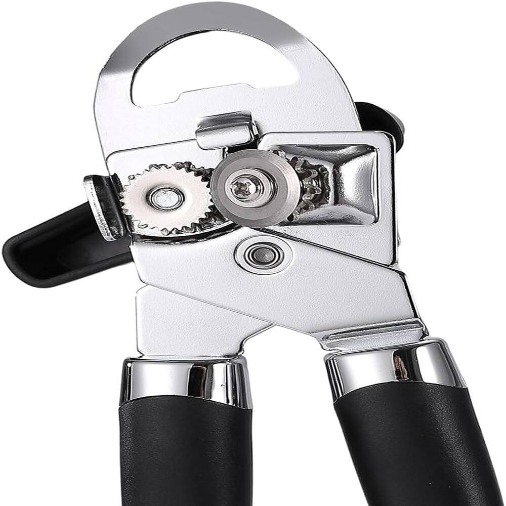 Angle. PARKER SLATER - Manual Can Opener, 3-in-1, Soft Grip Handles, Heavy Duty, Black - black.