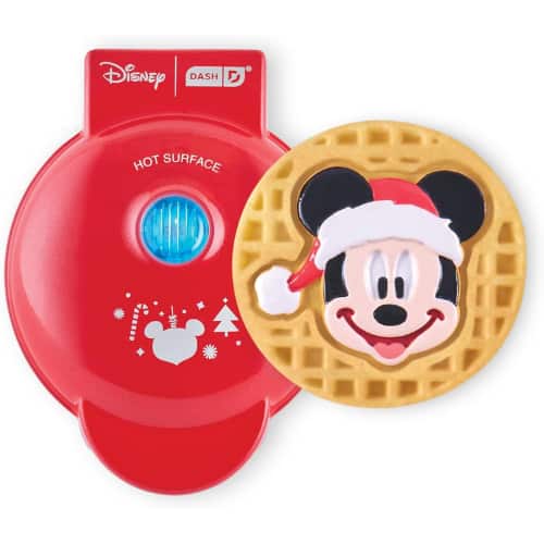 Disney DASH Mickey Mouse Santa Mini Waffle Maker – Fun Homemade Waffles, Built-In Cord Wrap & Pre-Heat Indicator - Red
