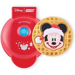 Disney DASH Mickey Mouse Santa Mini Waffle Maker – Fun Homemade Waffles, Built-In Cord Wrap & Pre-Heat Indicator - Red