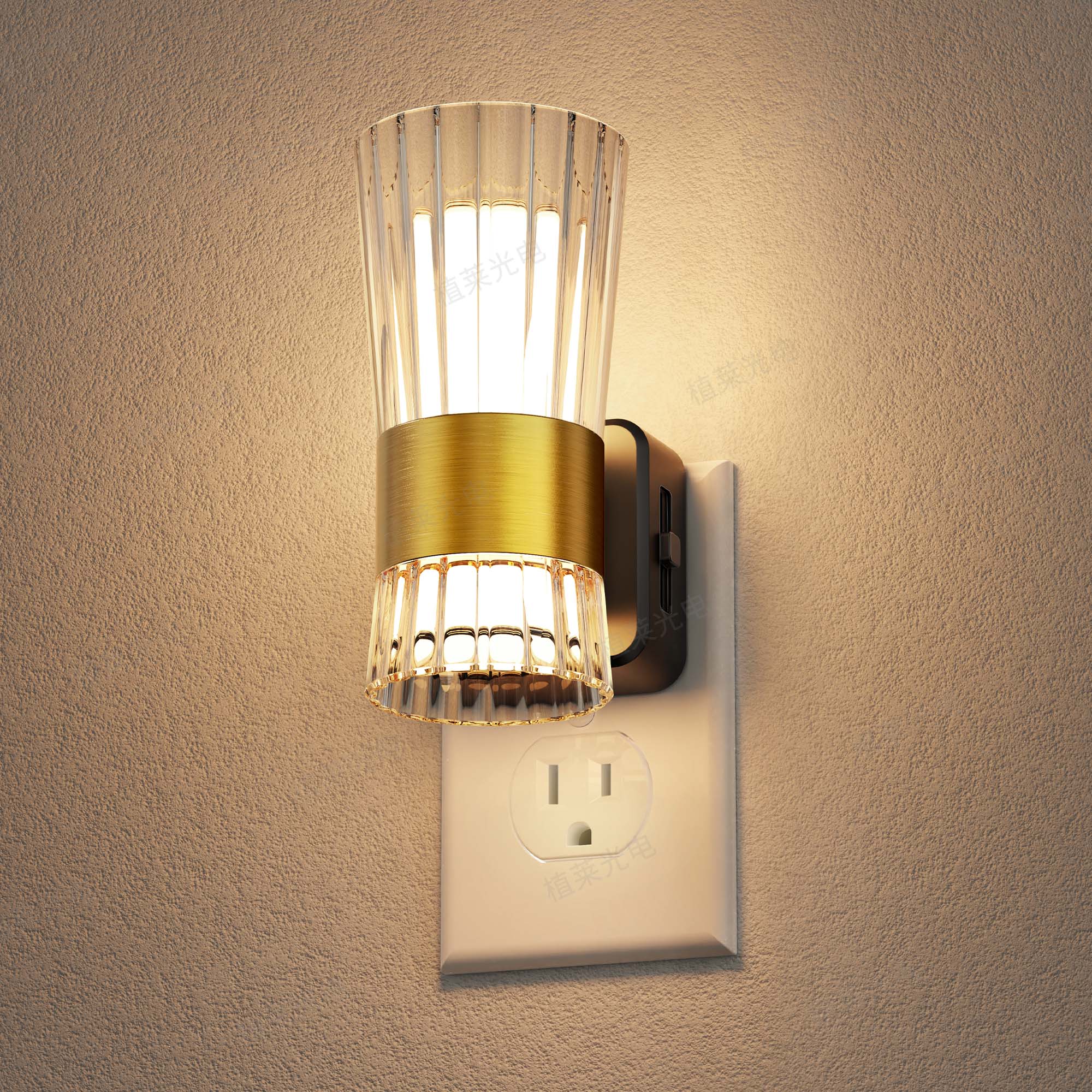 Left. Jandcase - JANDCASE 2-Pack 1W  Plug-in Night Light, 3000K Warm Glow,, Gold Accent, Up/Down Light, US 3-Prong - Black and Gold.