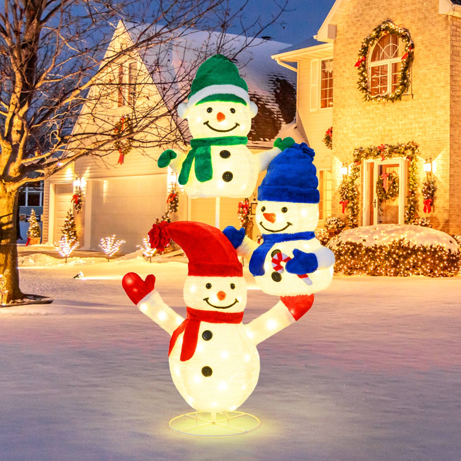 Alt View 1. Gymax - Gymax 5 FT Stacked Snowman Lighted Christmas Decoration w/110 LED Lights Ground Stakes - White.