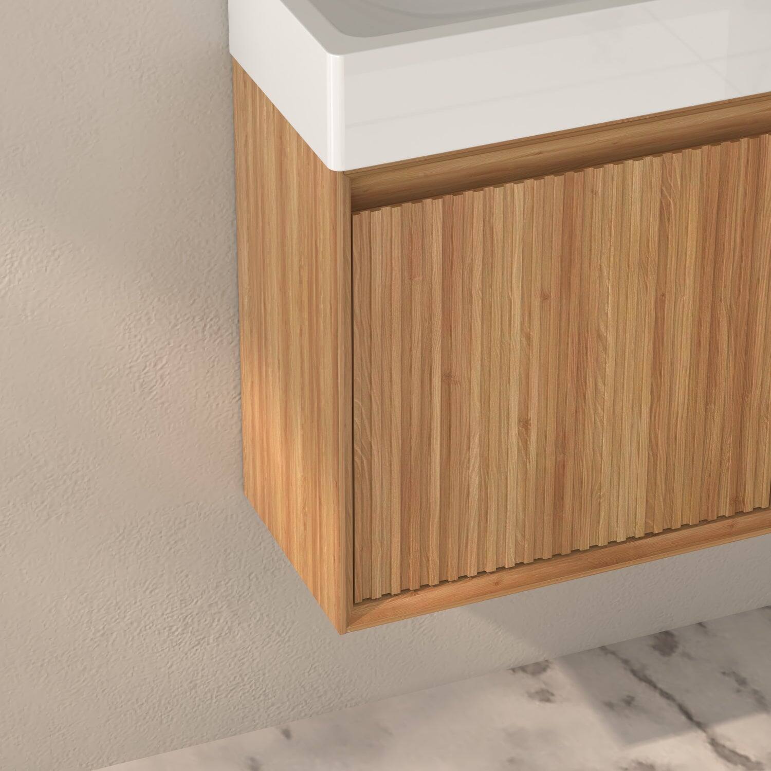 Alt View 8. Boyel Living - 16 in Wall-Mounted Bathroom Vanity with White SMC Resin Basin Acacia Solid Wood Look Soft-Close Door Space-Saving Design - Acacia.