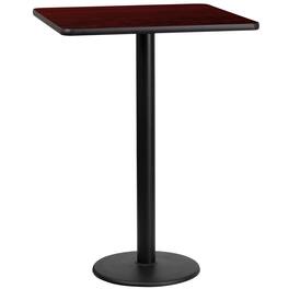 Emma + Oliver - 24" Square Laminate Table Top with 18" Round Bar Height Table Base - Mahogany
