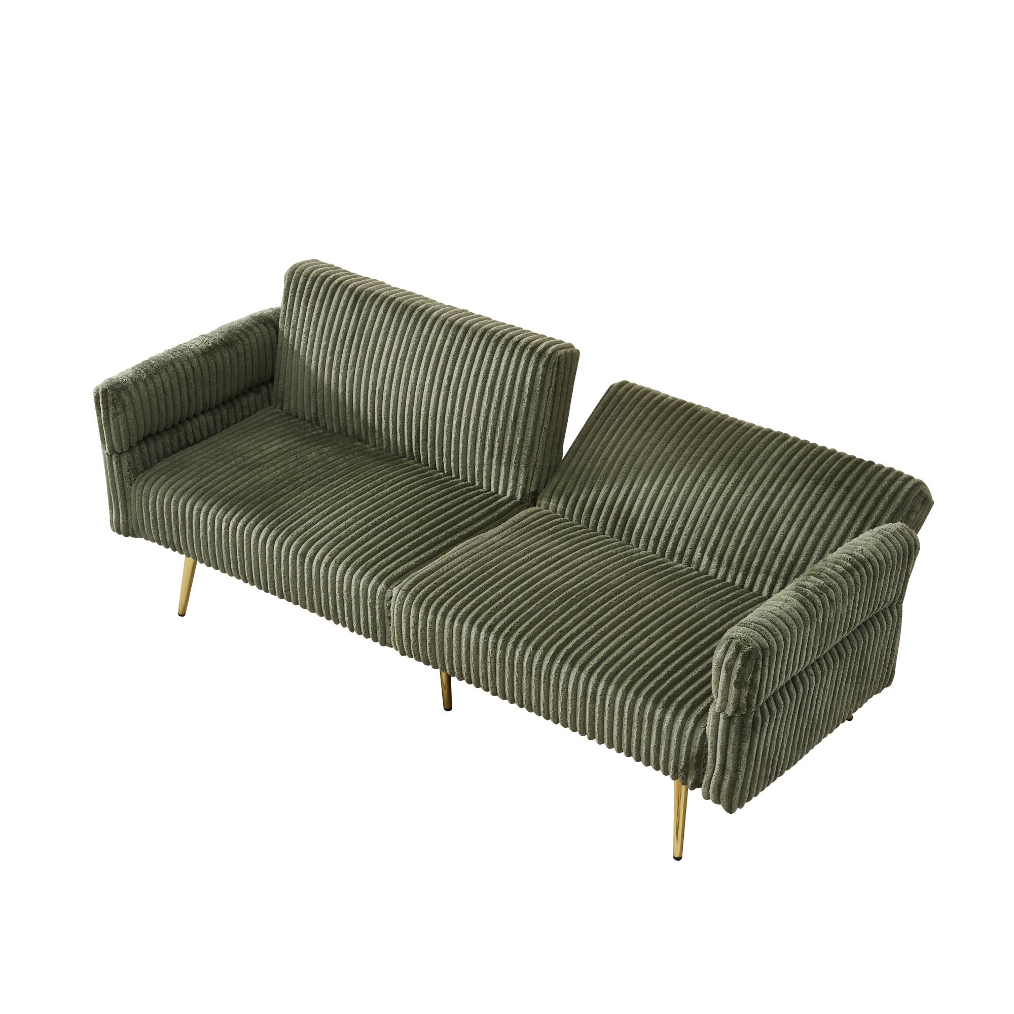 Alt View 8. GOODSILO - Foldable Corduroy Sofa Bed with Adjustable Armrests for Living Rooms and Compact Spaces - Green.