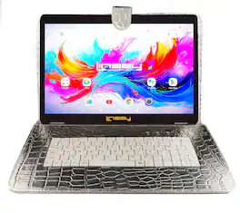 LINSAY - 10.1" Octa Core 256GB Storage Android 15 Tablet with Silver Keyboard - Gray