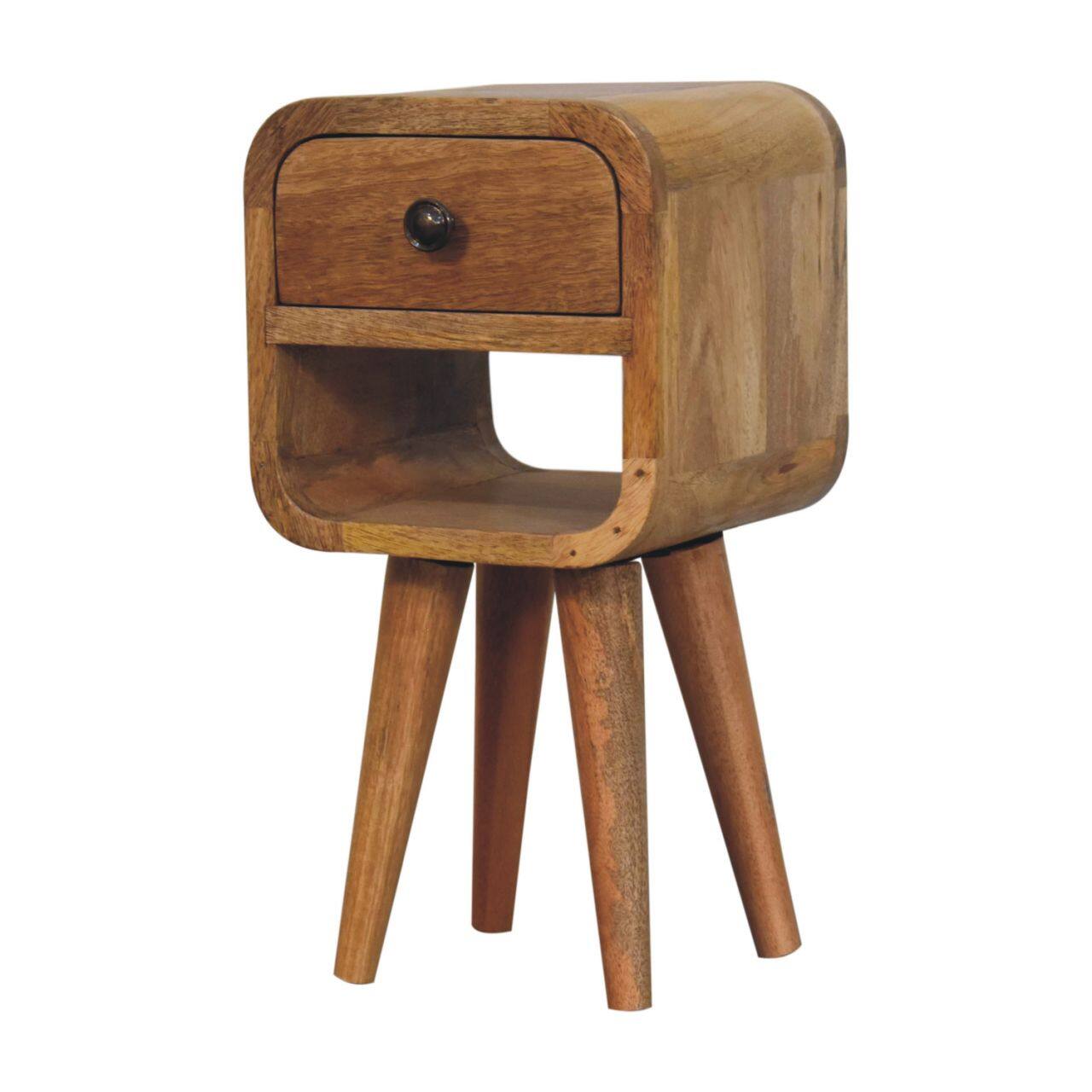 Back. Artisan Furniture - Artisan Furniture Solid Wood Extra Mini Oak-ish Curve Lower Bedside, 1 Drawer, 1 Open Slot, Nordic Legs, Light Brown - Oak.