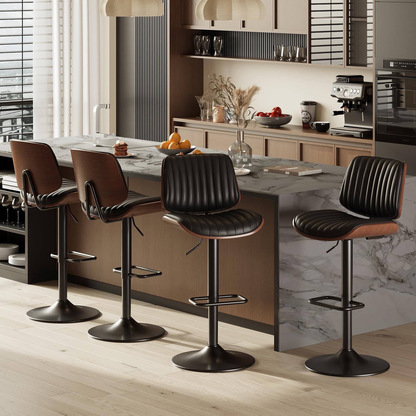 Black Set of 4 Modern Bar Stools