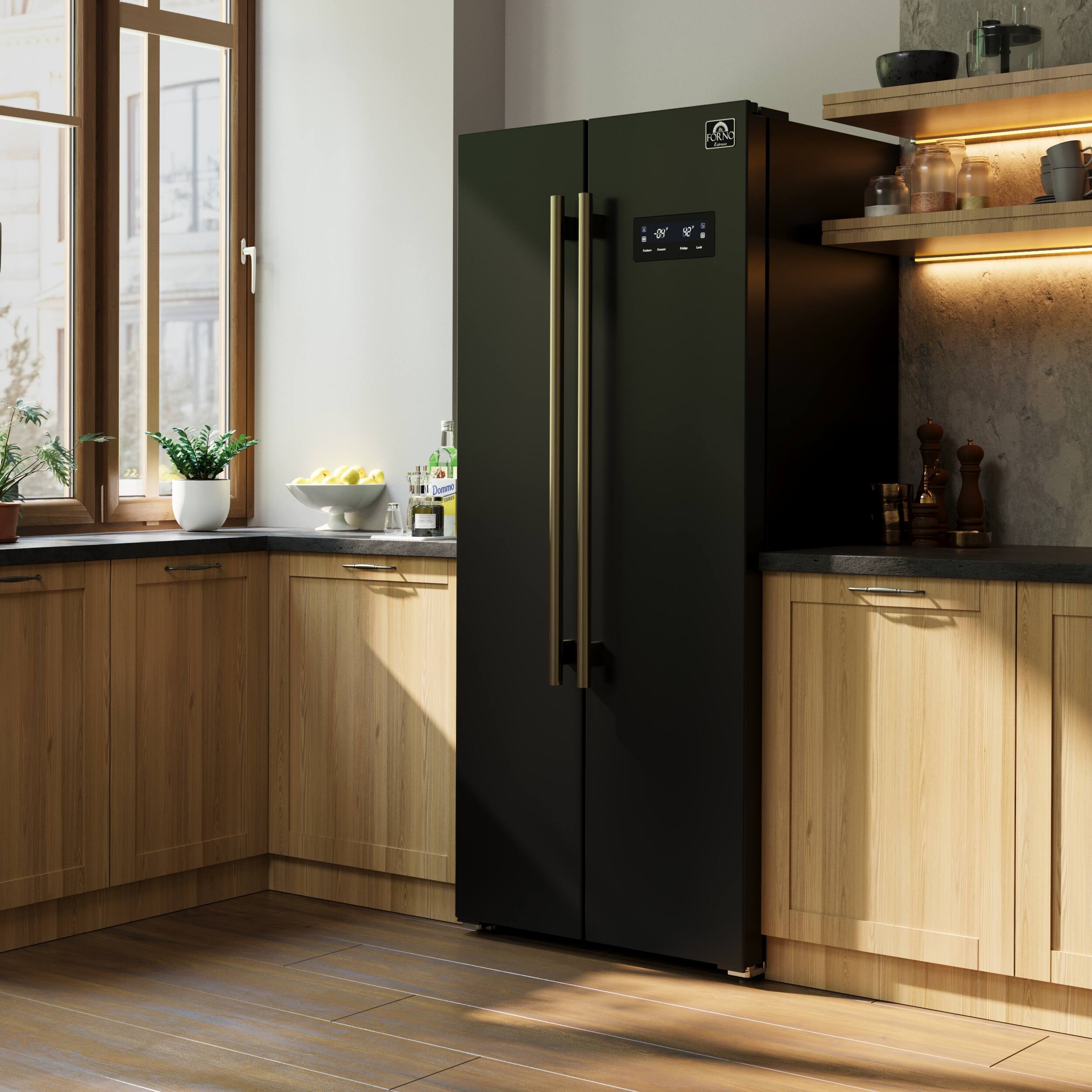 Alt View 15. Forno Appliances - Salerno 15.6 Cu. Ft. Freestanding Side-by-Side Refrigerator with Customizable Handles in Antique Brass - Black.