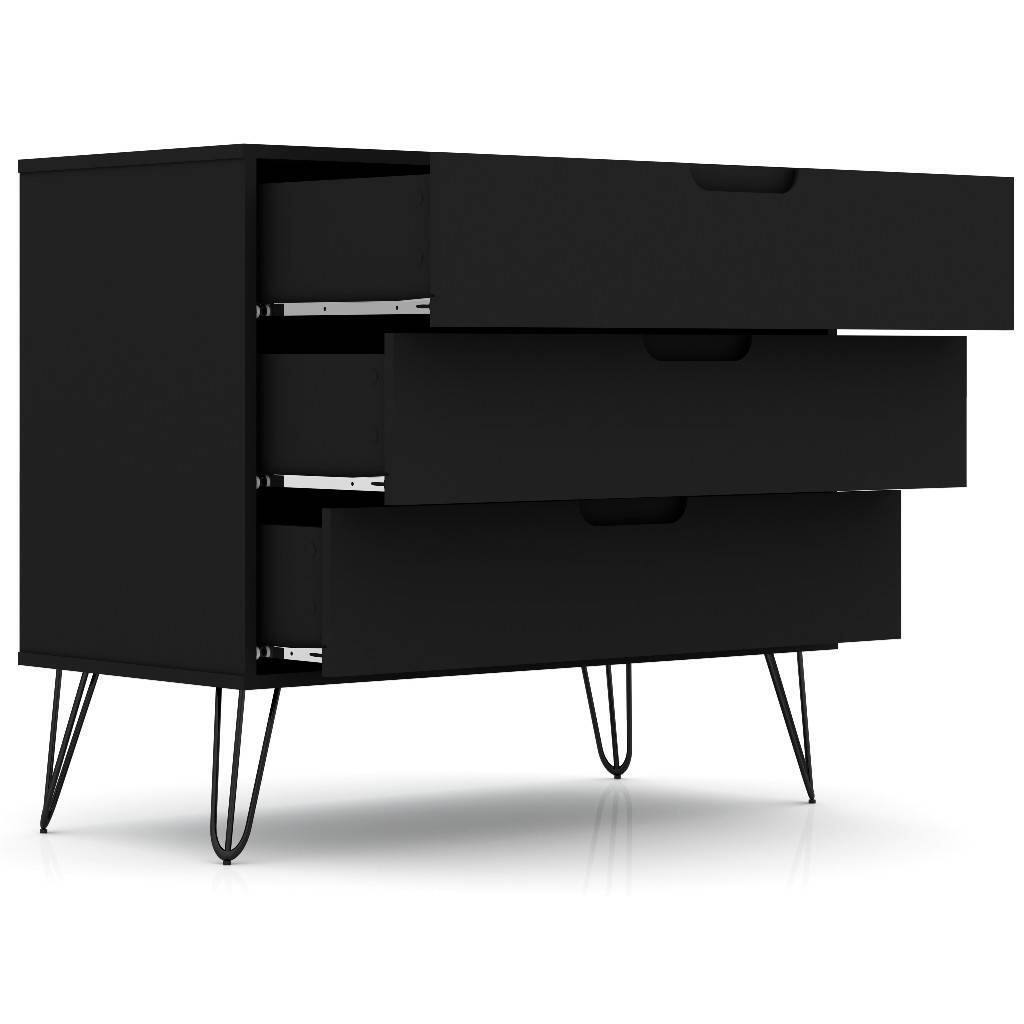 Alt View 1. Hivvago - Modern Scandinavian Style Bedroom 3-Drawer Dresser in Black Wood Finish - Black.