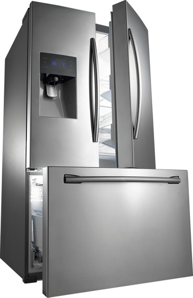 Angle View: Samsung - 24.6 cu. ft. French Door Refrigerator with Thru-the-Door Ice and Water - Stainless Steel