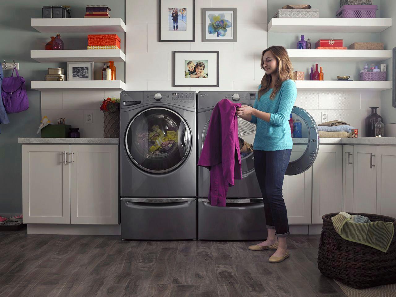 Whirlpool 4.5-cu ft High Efficiency Stackable Steam Cycle Front-Load Washer  (Chrome Shadow) ENERGY STAR in the Front-Load Washers department at
