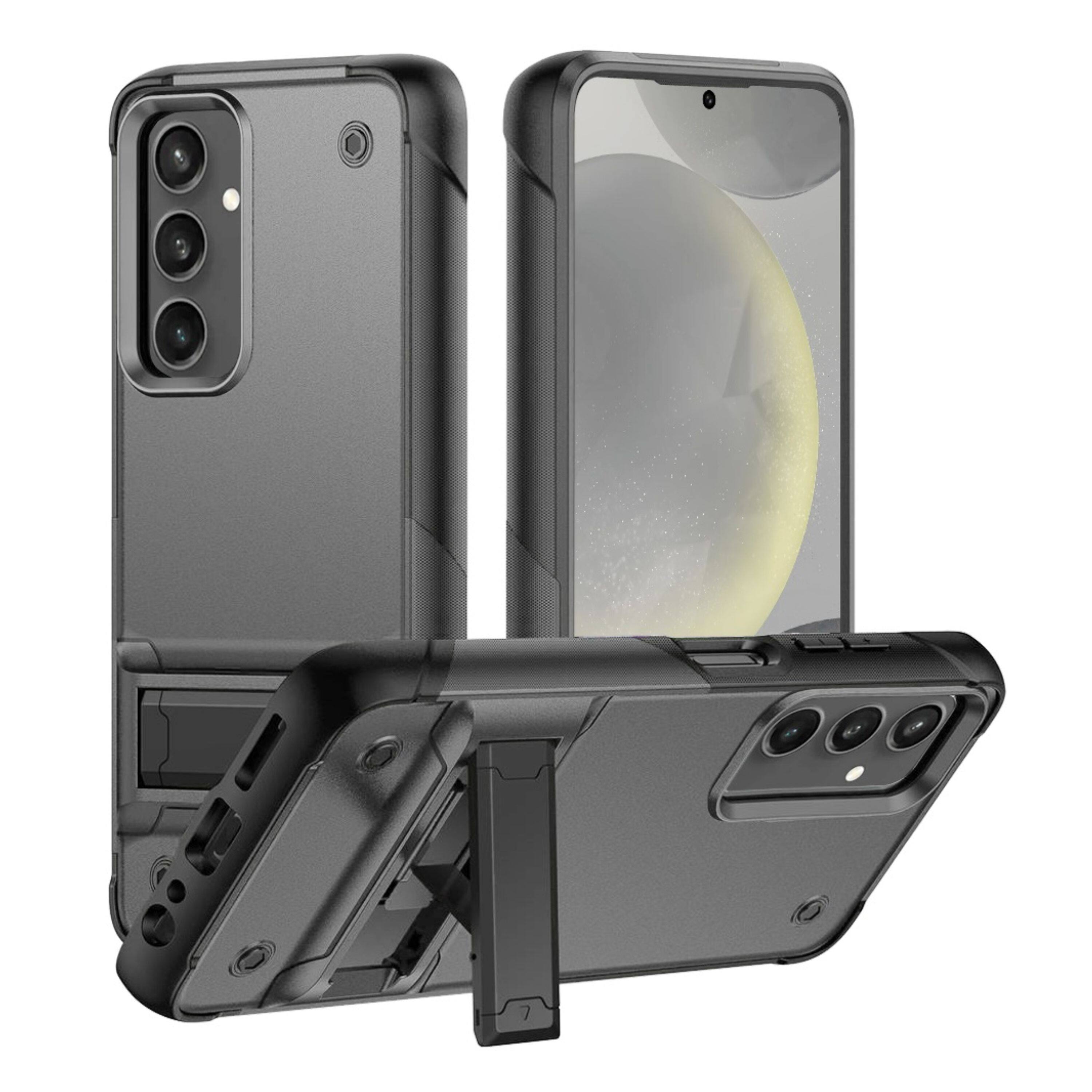Front. Kitcheniva - Protective Phone Cover With Built-in Kickstand For Samsung Galaxy S24+ Grey - Grey.