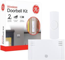 Schertz - Wireless Doorbell Kit – 150ft range, battery-operated receiver, 1 button, 2 melodies, 4 volume levels, mountable - White