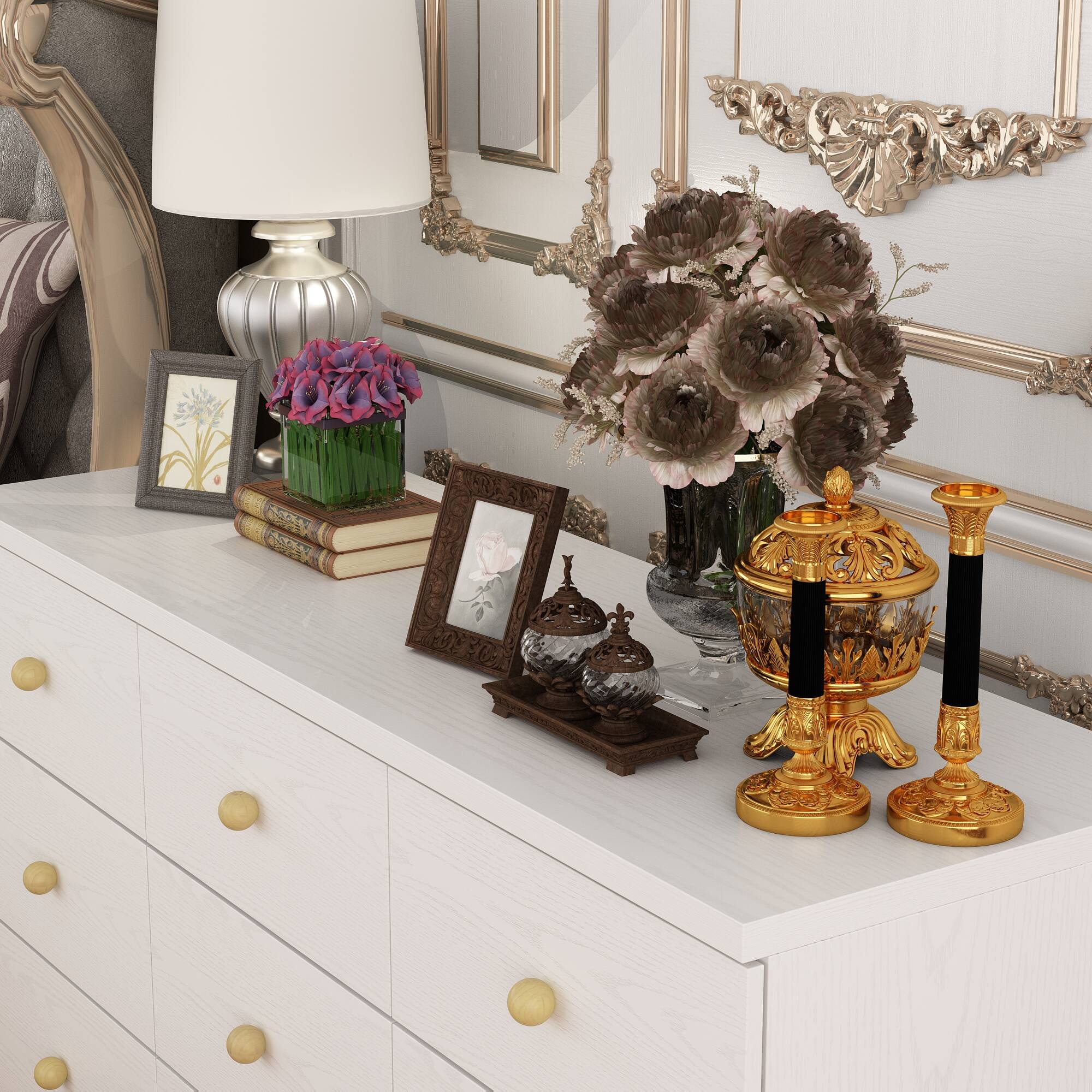 Alt View 2. Famapy - Famapy Horizontal Dresser with Anti - Tip Feature & Solid Wood Handles - White.