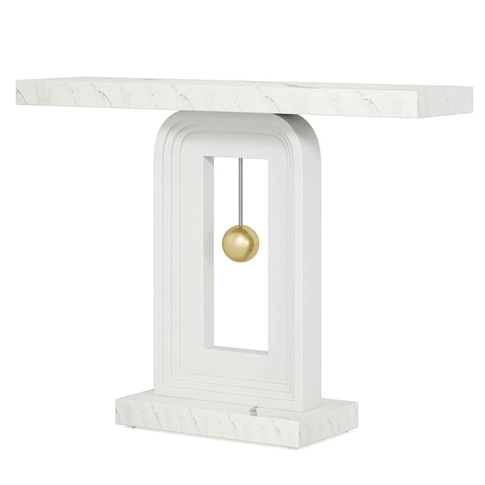 Kadyn - Entryway Table, Console Sofa Table,39.4" Console Table, Modern Sofa Entryway Table with Gold Decor - White
