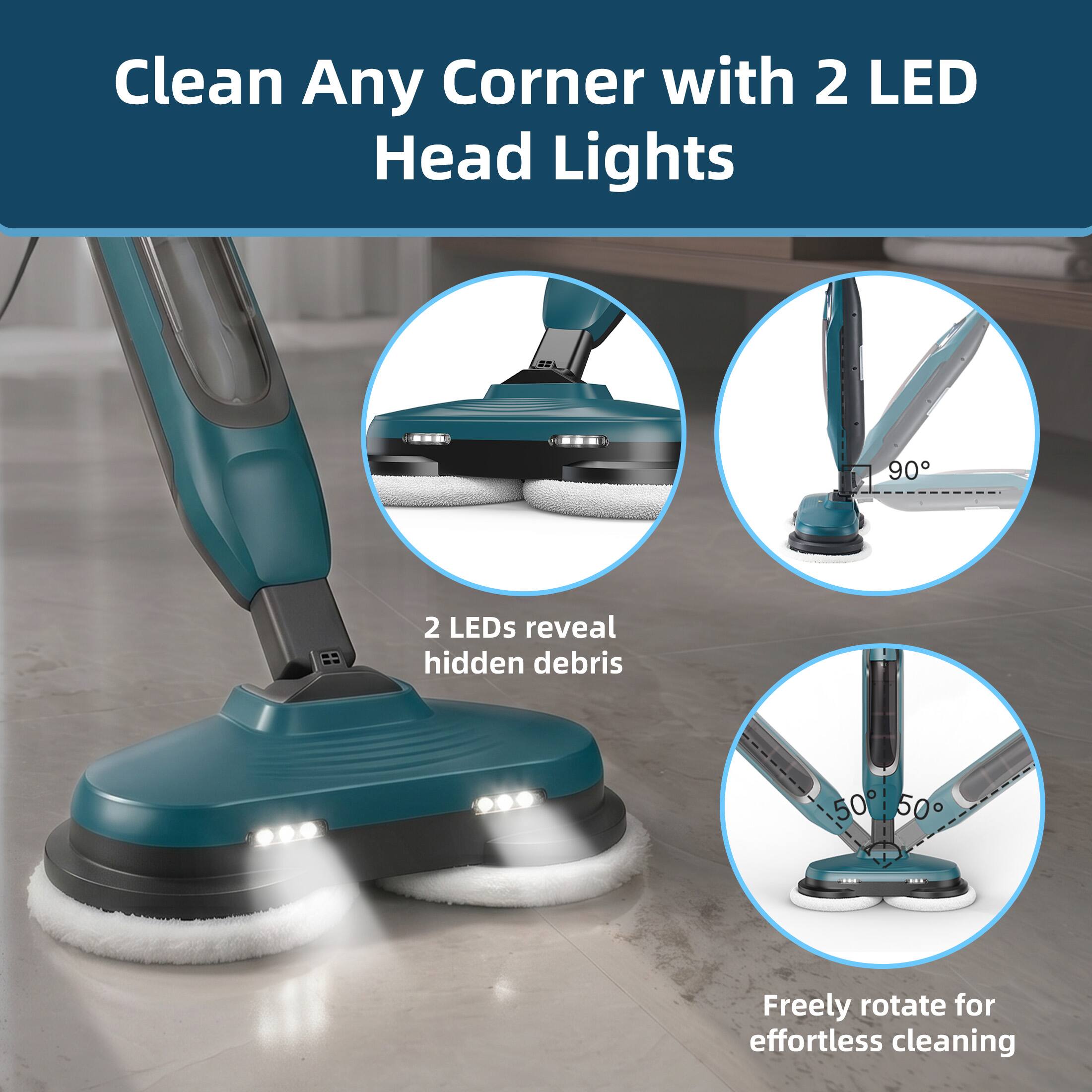 Clean Any Corner with 2 LED Head Lights

2 LEDs reveal hidden debris

90°

Freely rotate for effortless cleaning