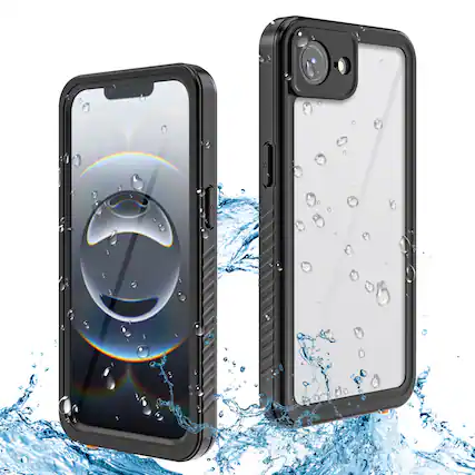 Front. Dteck - Waterproof Full Body Case for Apple iPhone 17e / 16e,Shockproof Heavy Duty Cover with Built-in Screen Protector - Black.
