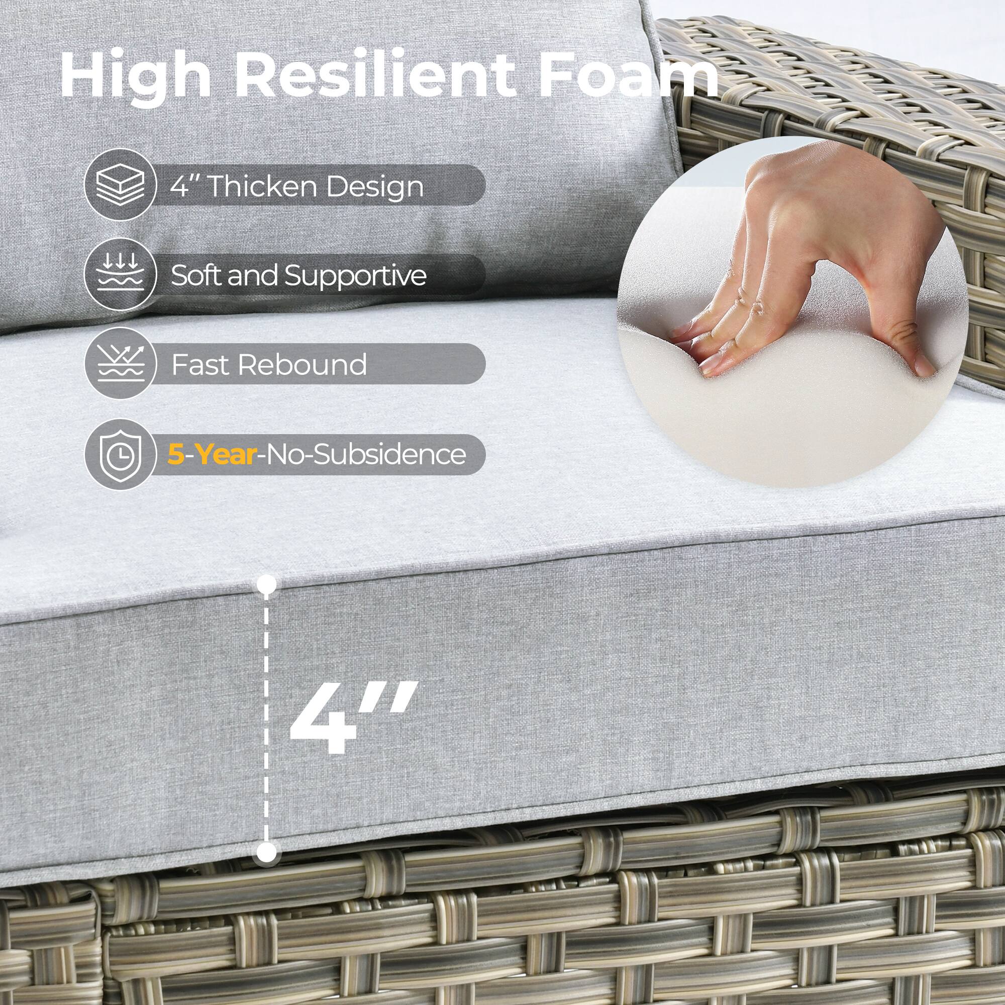 High Resilient Foam

- 4" Thick Design
- Soft and Supportive
- Fast Rebound
- 5-Year-No-Subsidence

4"