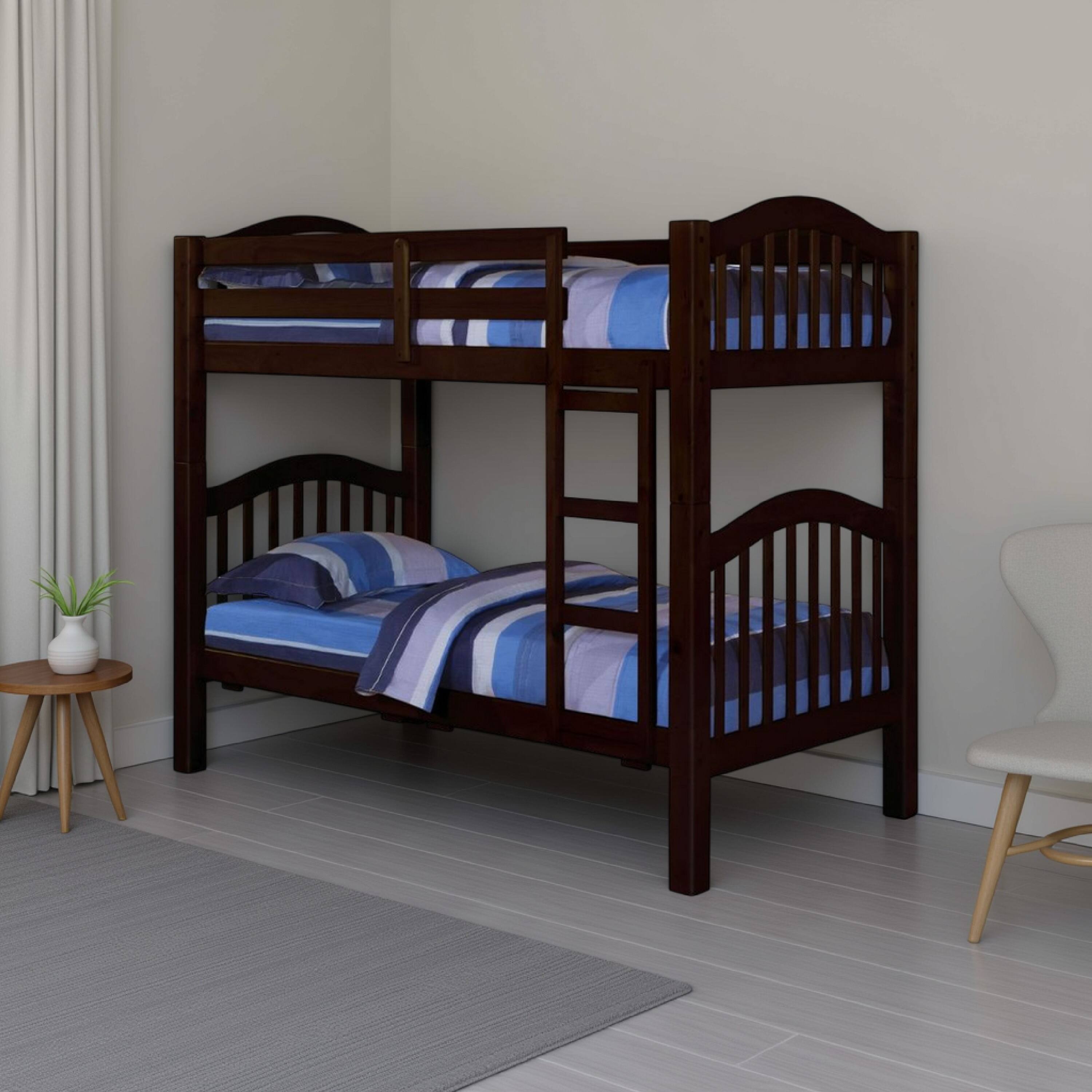 Alt View 5. Manhattan Lane - Twin Over Twin Bunk Bed, Pine Wood, Slatted Headboard - Brown.