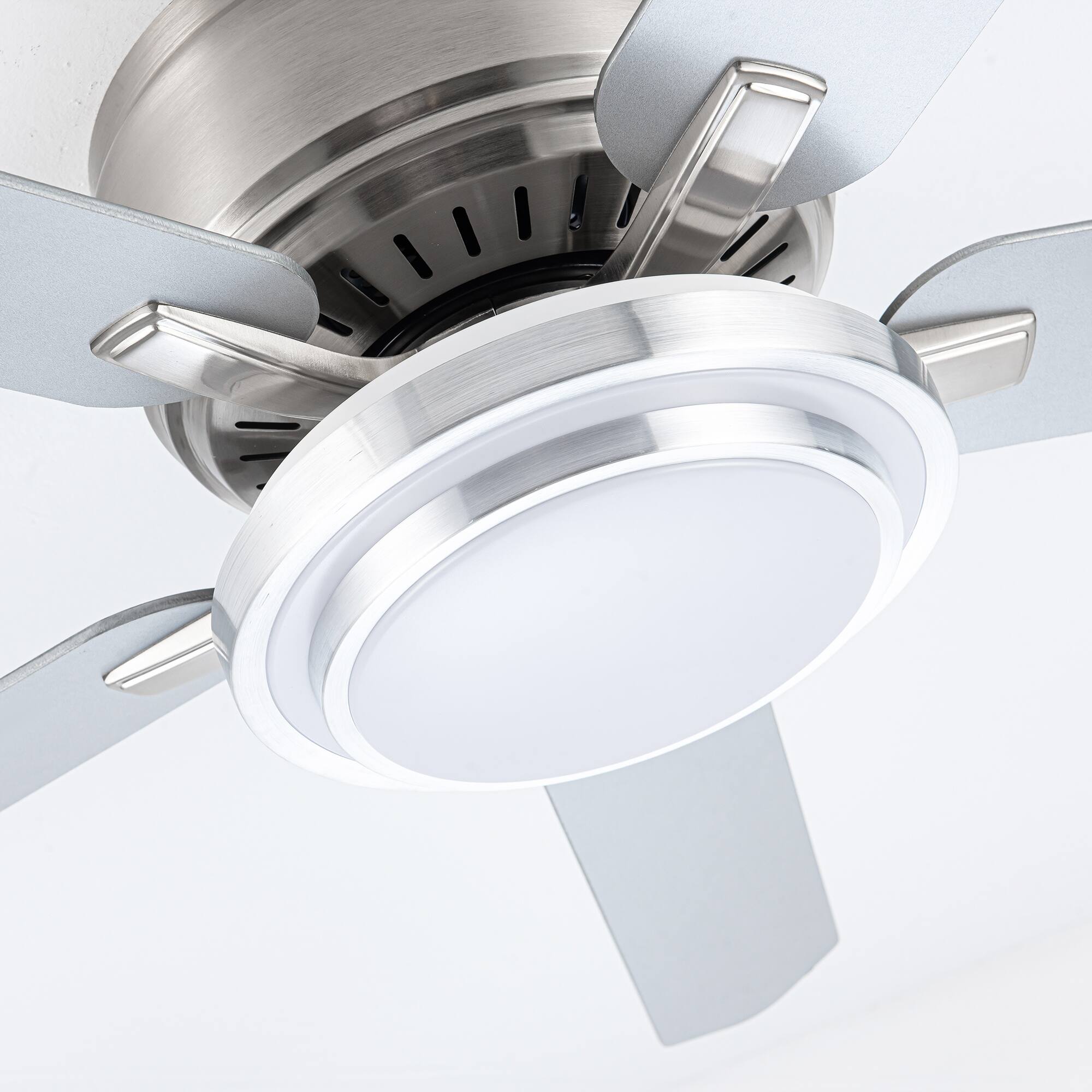 Alt View 9. Vaczon - 52" Modern Brushed Nickel Flush Mount LED Ceiling Fan with Remote and APP Control - Nickel.