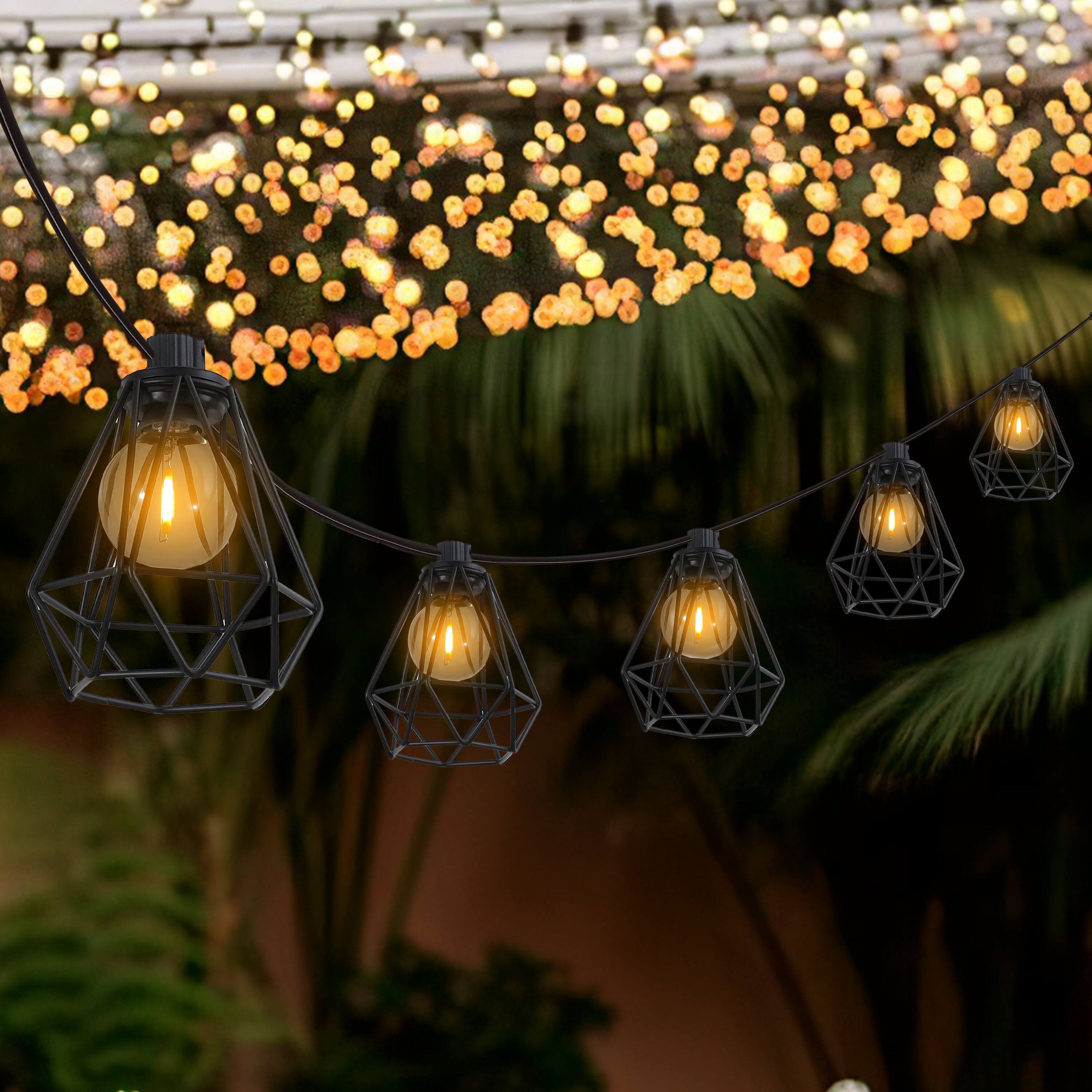 Alt View 1. Jonathan Y - 10-Light Indoor/Outdoor 10 ft. Contemporary Transitional LED G40 Diamond Cage String Lights, Black - Black.