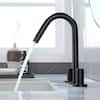 Front. Boyel Living - 8 in Widespread Double Handle 360 Degree Swivel Spout Bathroom Faucet with Quick Connect Hose in Matte Black - Matte Black.