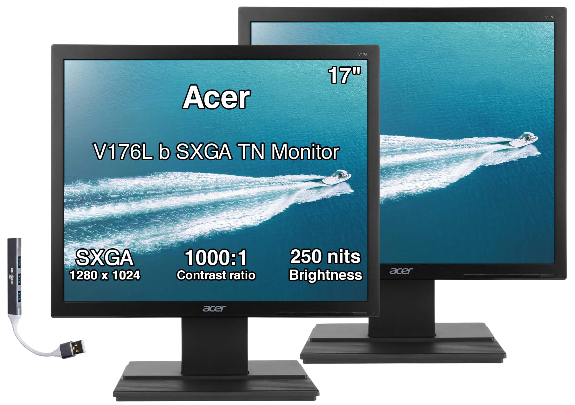 Acer - V176L b 17" SXGA TN Monitor, 5ms Response Time, Anti-Glare, 250 nits Brightness, VGA & DKZ Hub (UM.BV6AA.002) 2Pack - Black