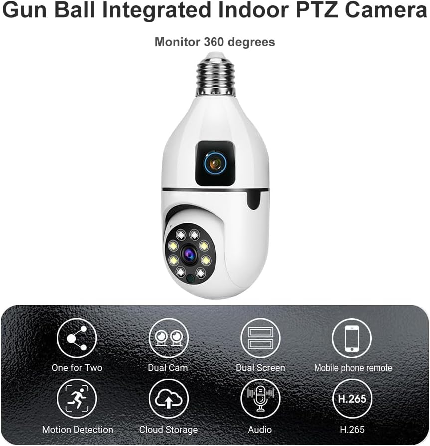Gun Ball Integrated Indoor PTZ Camera  
Monitor 360 degrees  

- One for Two  
- Dual Cam  
- Dual Screen  
- Mobile phone remote  
- Motion Detection  
- Cloud Storage  
- Audio  
- H.265