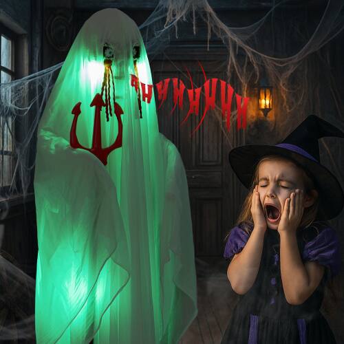 Alt View 9. Winado - Halloween 4.3FT Scary Grim Reaper Skeleton Man with Light Animatronic Prop Decoration for Indoor Outdoor Holiday Garden - White.
