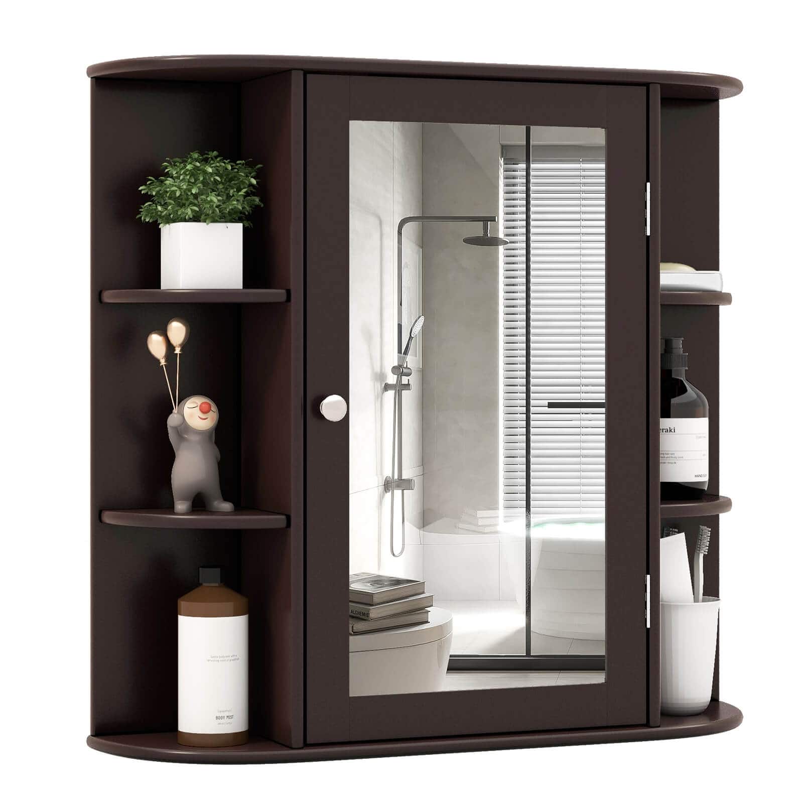 Costway - Multipurpose Mount Wall Surface Bathroom Storage Cabinet Mirror - Brown price history on PriceWatchPro
