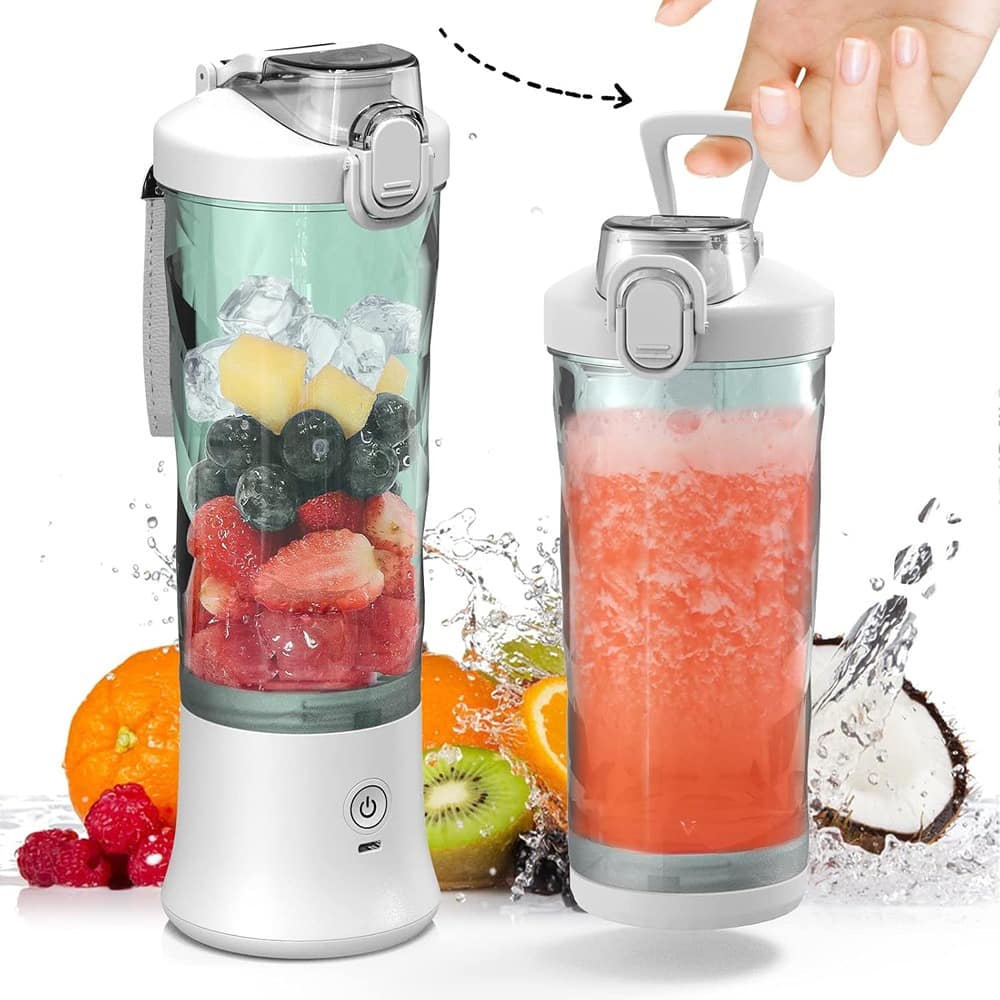 Schertz - Portable Blender 20oz Cordless Personal Size for Shakes and Smoothies, 6-Blade Small Blender for Kitchen & Travel - Apple White