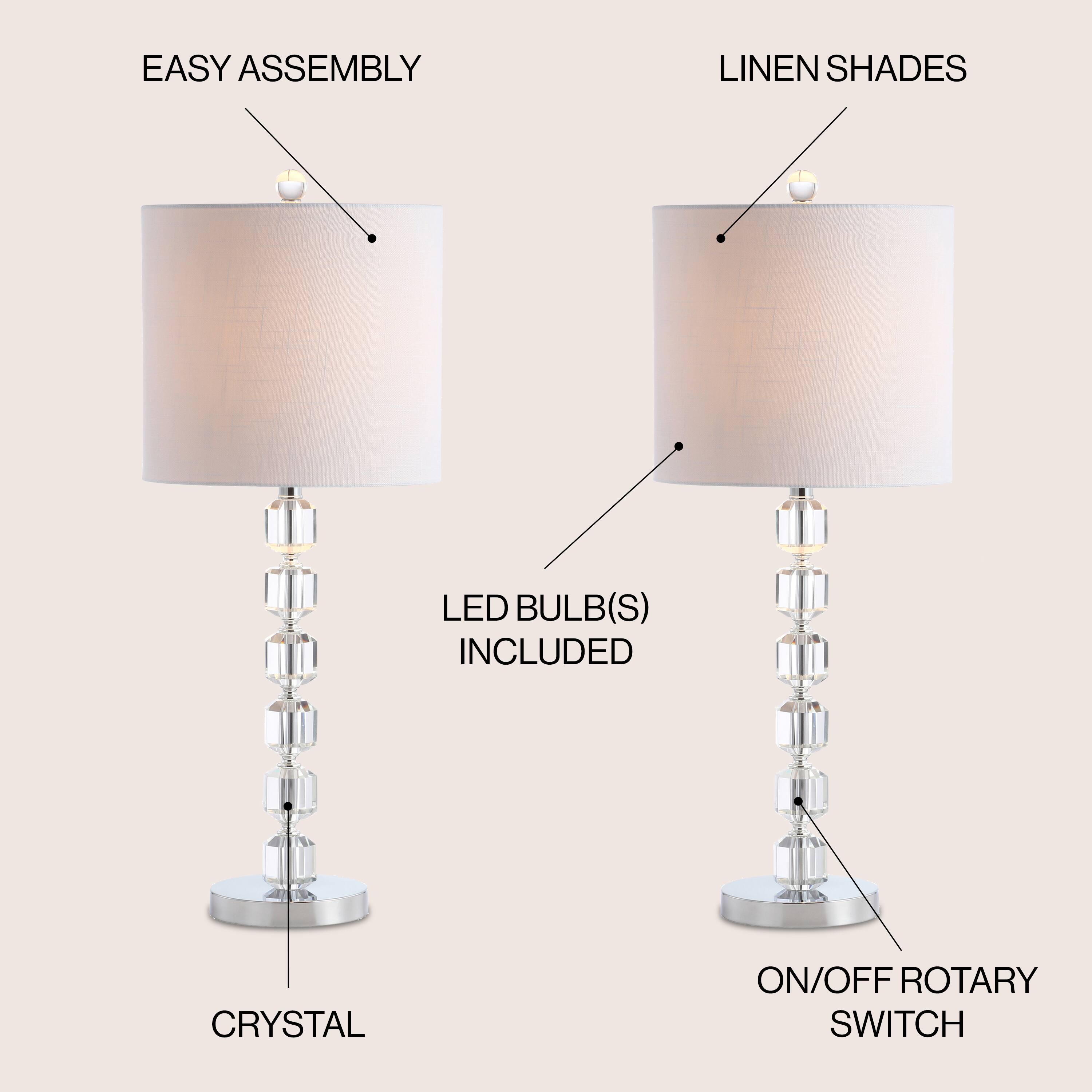 EASY ASSEMBLY  
LINEN SHADES  
LED BULB(S) INCLUDED  
CRYSTAL  
ON/OFF ROTARY SWITCH