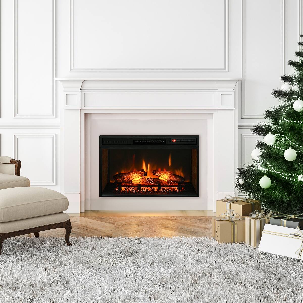 Alt View 4. Loheer - Loheer 27 inch electric fireplace insert, Retro Recessed Fireplace Heater, 1400W, Black - Black.