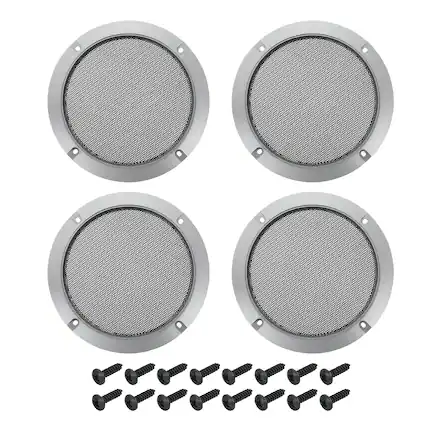 Front. Unique Bargains - 4pcs 5inch Speaker Grill Mesh Metal Woofer Guard Protector Dust Cover Decorative ABS Frame with Screws - Black Iron Gray.