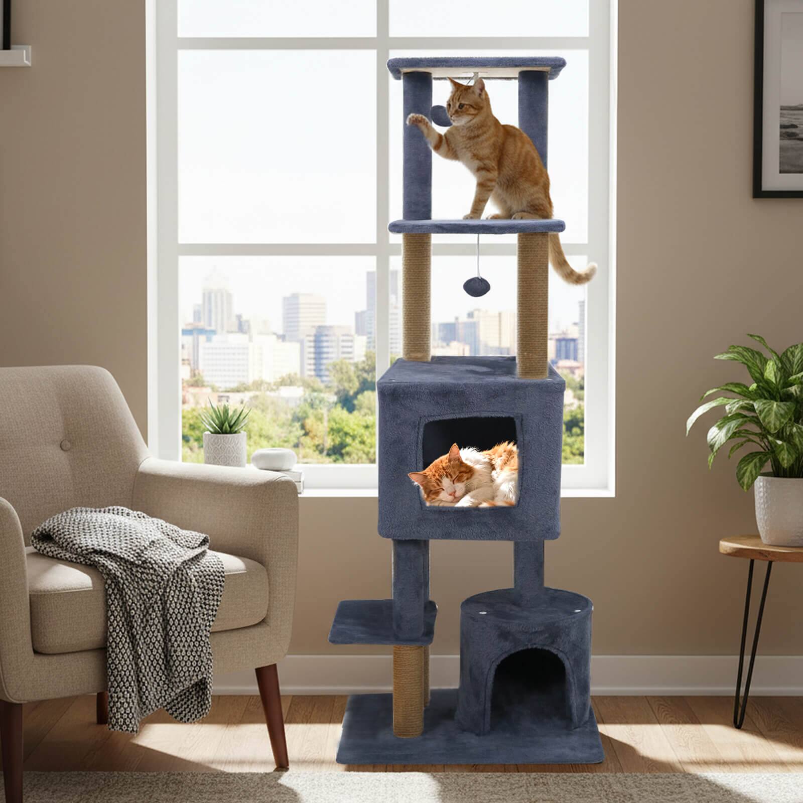 Alt View 3. Costway - Costway 64" Tall Cat Tree with 2 Large Condos, Jute Scratching Posts, Plush Top Perch - HCST11122.