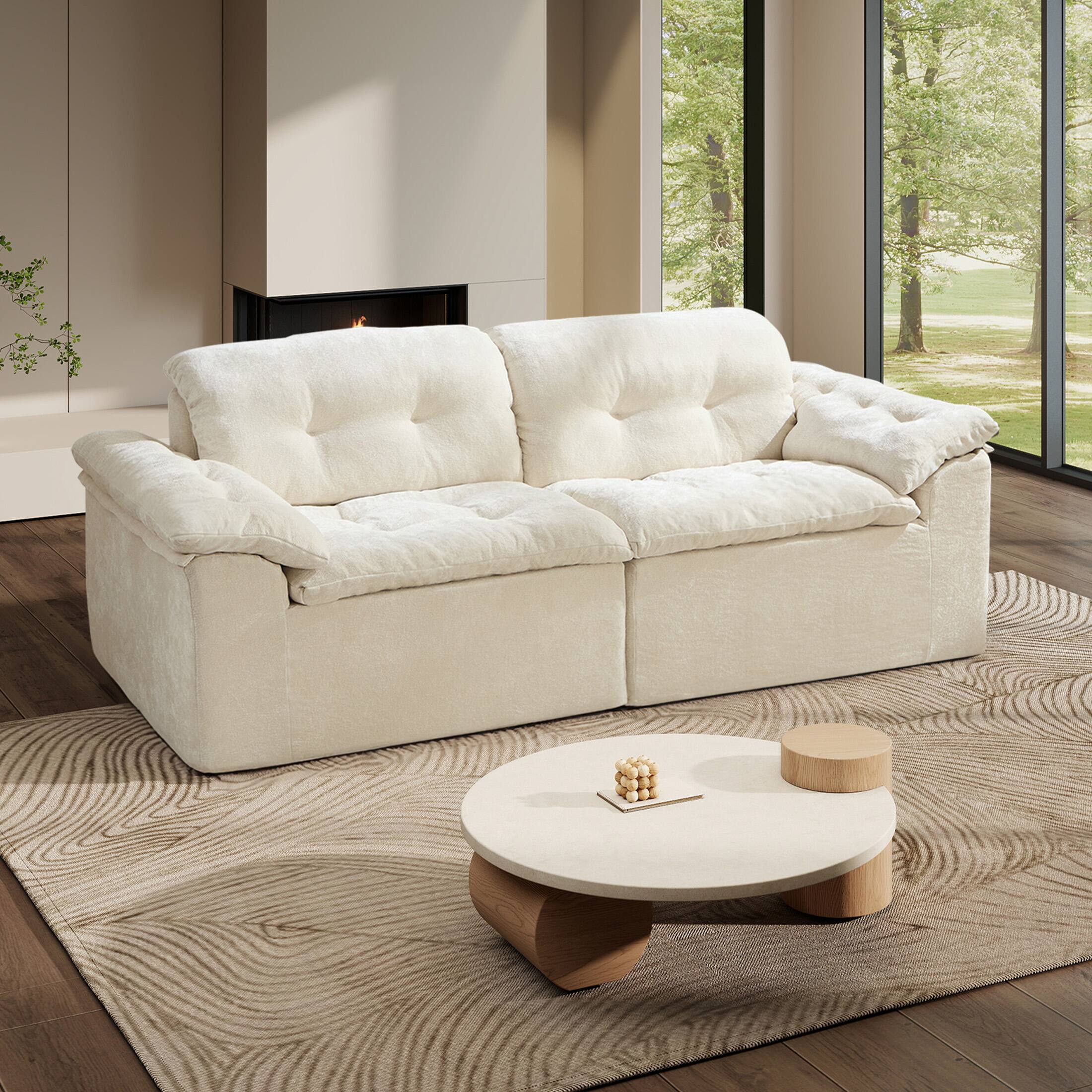 Angle. Anysun - 78" Cloud Loveseat Sofa – Modern Modular Sectional Sofa, Ice Flower Chenille Boneless Couch with Memory Foam, Oversized - Beige.