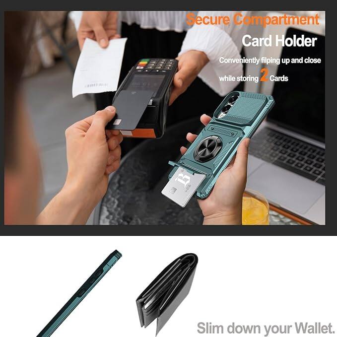 Secure Compartment Card Holder  
Conveniently flipping up and close while storing 2 Cards  

Slim down your Wallet.