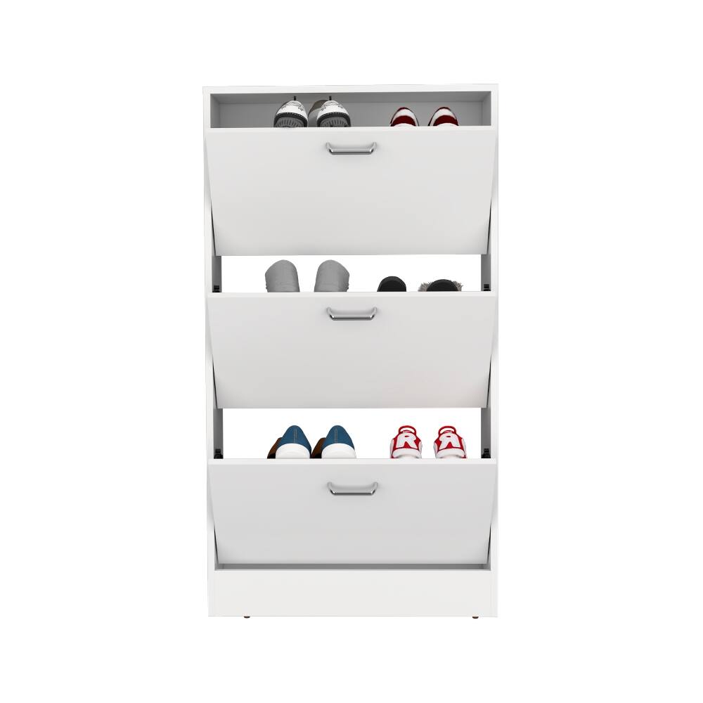Alt View 3. Loheer - Loheer White Pull Down Shoe Rack, Slim Entryway Shoe Cabinet - White.
