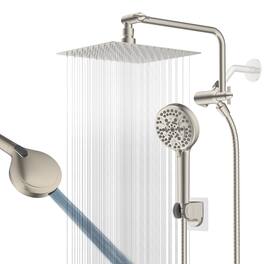 Paradigms Interiors - All Metal Shower Head High Rainfall Head handheld Showerhead Combo With Adjustable Extension Arm Hose Holder - Brushed Nickel-Square 10" with Filter