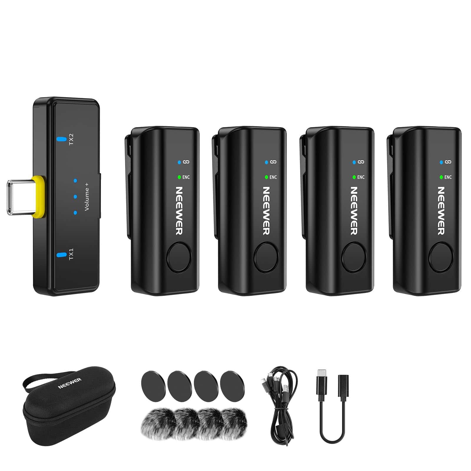 Neewer - KM23C AI Lav Mic, 1RX+4TX, AI Noise Cancelling