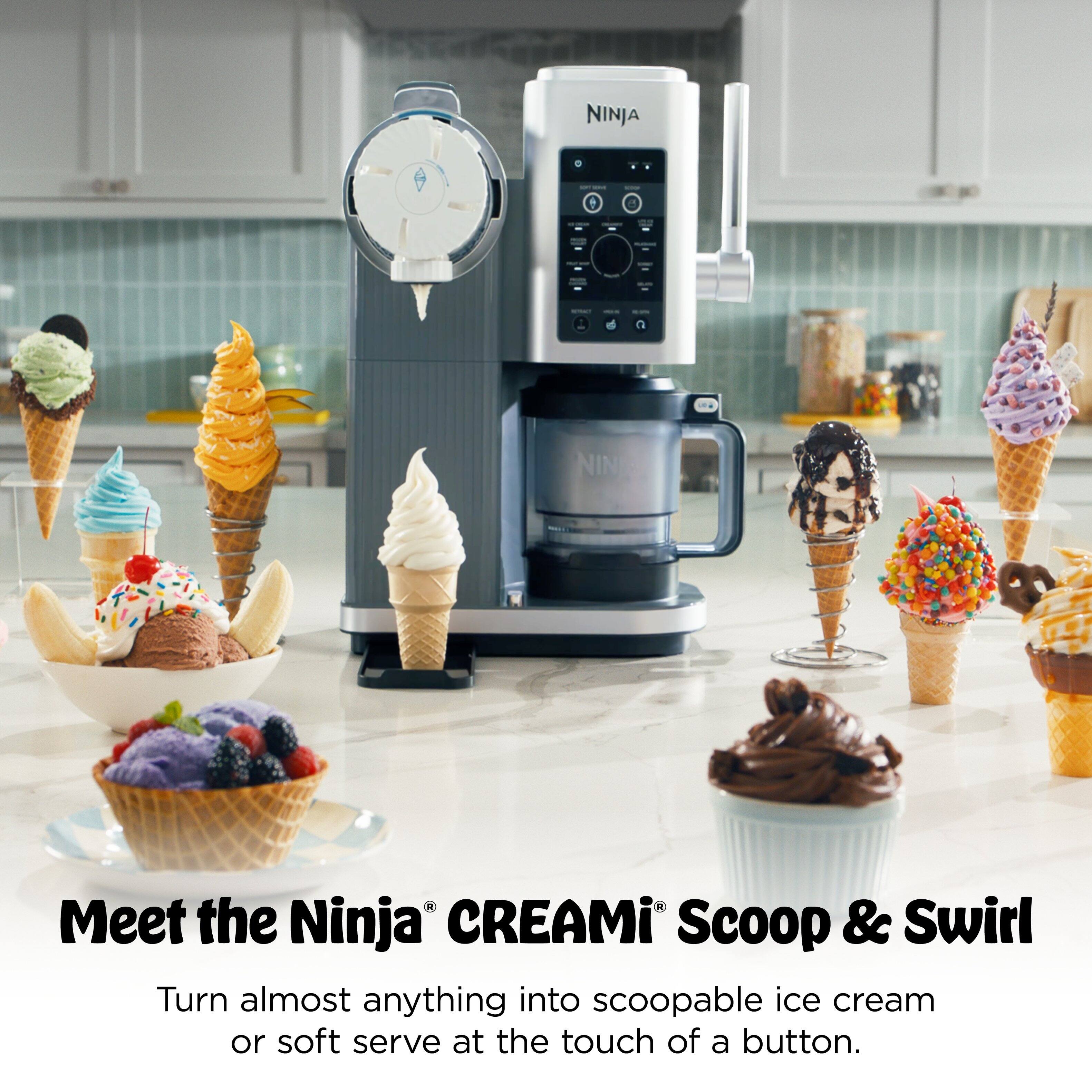 NINJA + E NINJA

Meet the Ninja CREAMi Scoop & Swirl

Turn almost anything into scoopable ice cream or soft serve at the touch of a button.