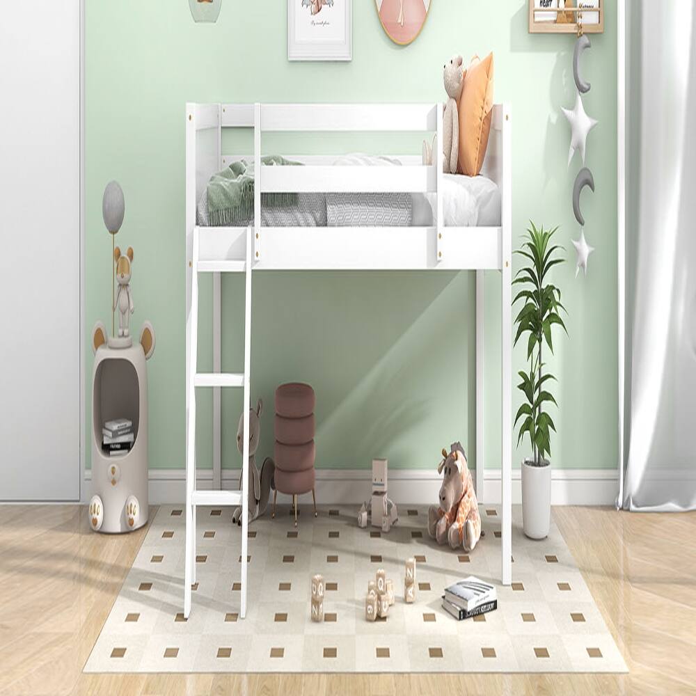 Alt View 1. Loheer - Loheer Twin Low Loft Bed Wood Loft Bed with Ladder White - White.