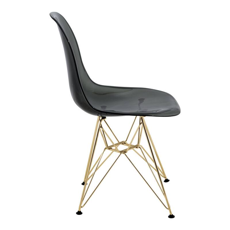 Back. LeisureMod - Cresco 2-Pieces Acrylic Dining Chair with Curved Seat and Durable Gold Metal Legs - Transparent Black.