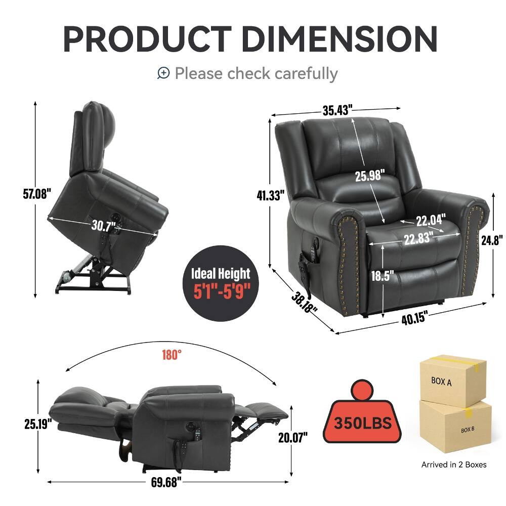 PRODUCT DIMENSION  
+ Please check carefully

- 35.43"
- 57.08"
- 30.7"
- 41.33"
- 25.98"
- 22.04"
- 22.83"
- 24.8"
- Ideal Height 5'1"-5'9"
- 38.18"
- 18.5"
- 40.15"
- 25.19"
- 350LBS
- 20.07"
- BOX A
- BOX B
- Arrived in 2 Boxes
- 69.68"