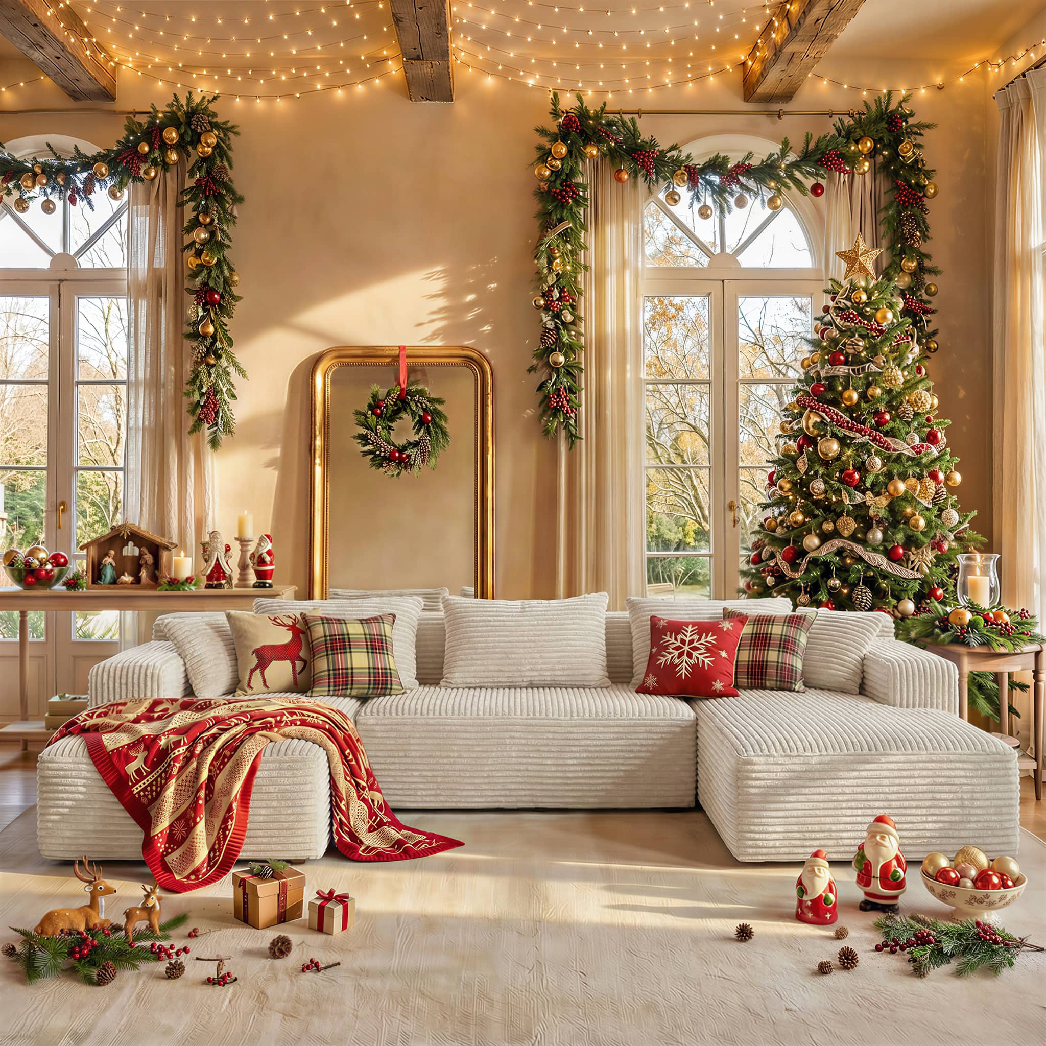 Front. FUFU & GAGA - Beige Modular Plush Velvet Sectional Sofa with Chaise, Soft High-Density Foam, Pet-Friendly Living Room Couch - White.