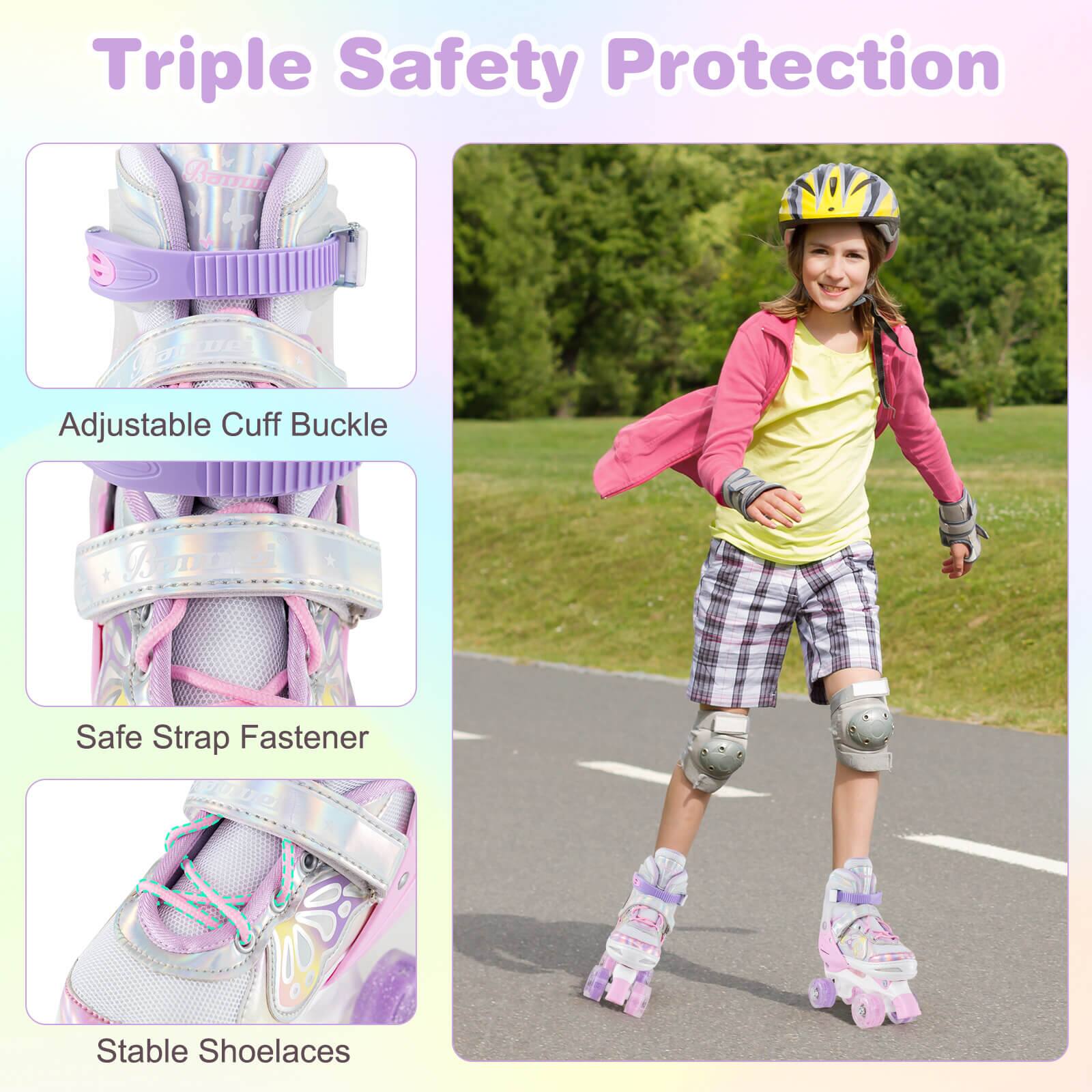 Triple Safety Protection

- Adjustable Cuff Buckle
- Safe Strap Fastener
- Stable Shoelaces