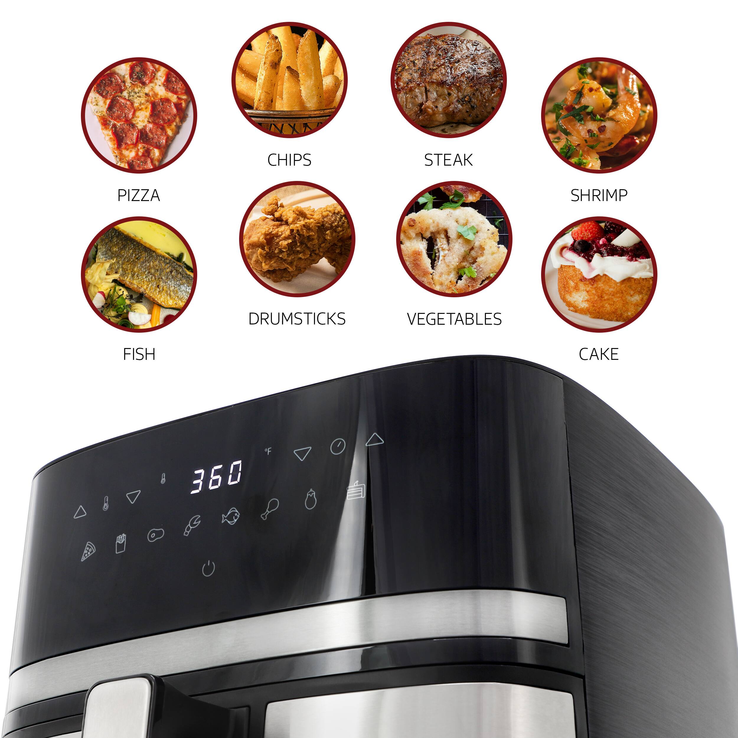 - PIZZA
- CHIPS
- STEAK
- SHRIMP
- FISH
- DRUMSTICKS
- VEGETABLES
- CAKE
- 360