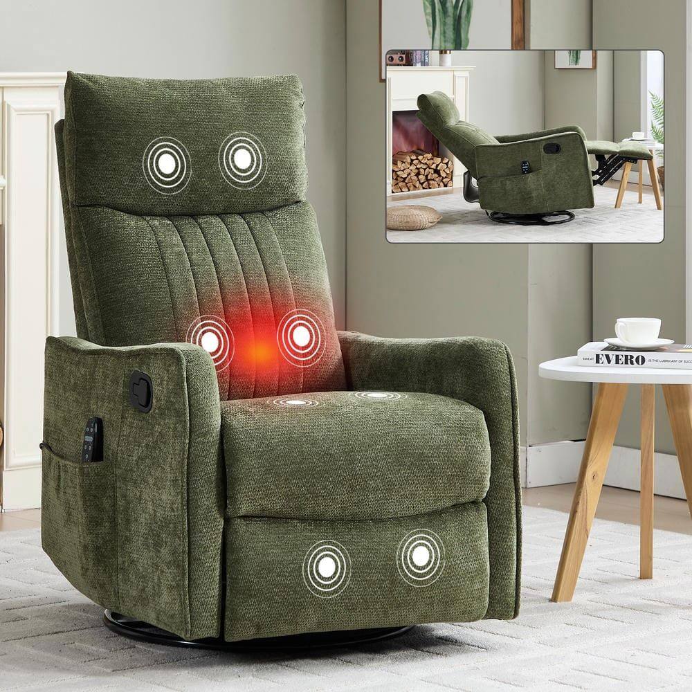 Front. Kadyn - Heat Massage Recliner Chair, 8 Vibration Modes & Lumbar Heat, Rocker Swivel, Manual Control, Antique Green - Green.